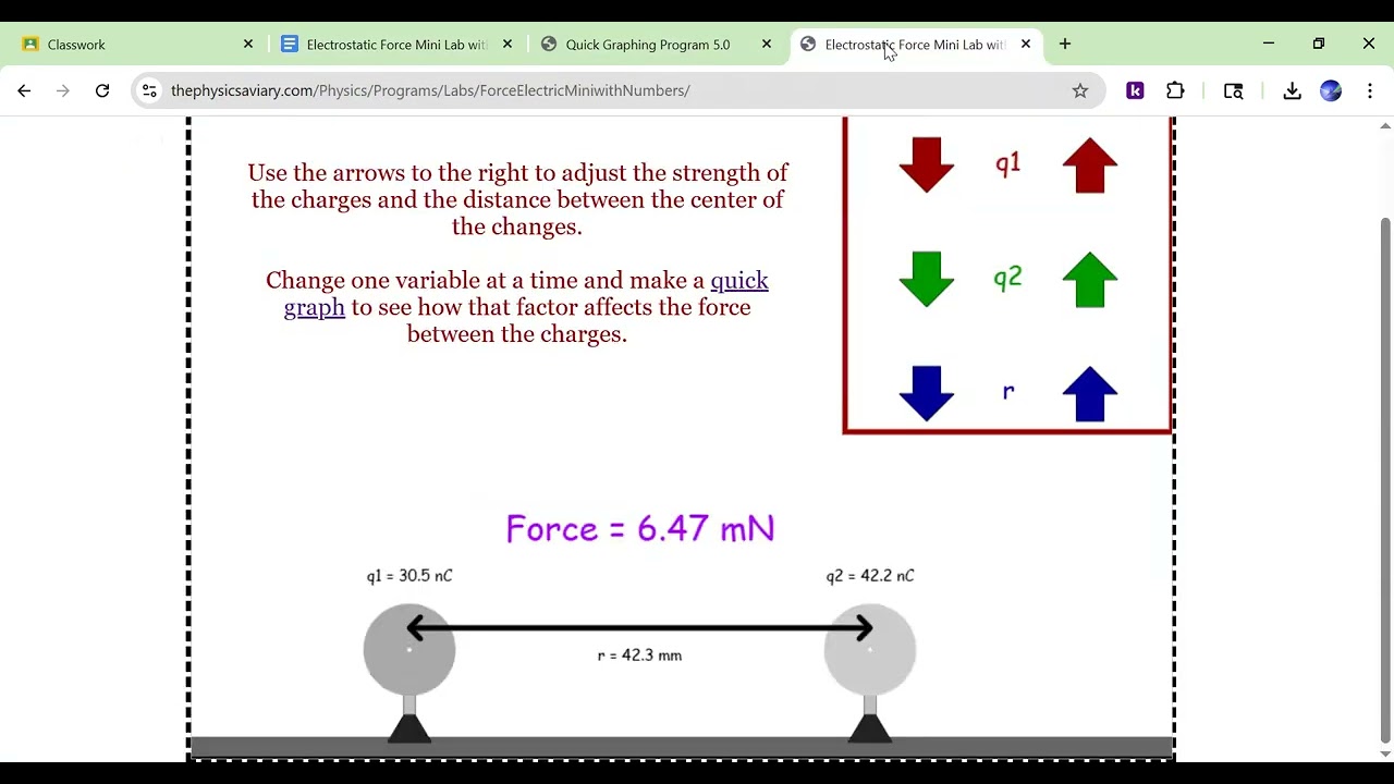 Electrostatic Force Mini Lab with Numbers Tutorial