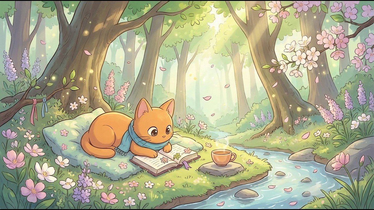Spring Forest Study Lofi 🌿 Cozy Fantasy Reading Cat for Deep Focus & Relaxation – 3 Hours