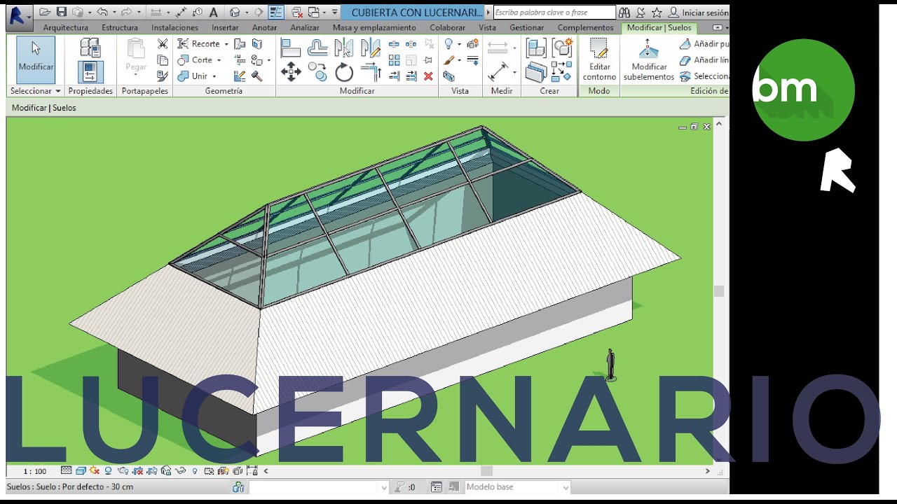 REVIT. Cubierta con Lucernario.
