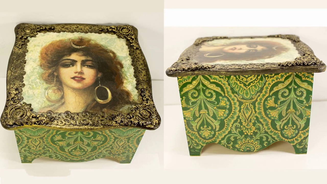 #64 decoupage of wooden box in turkish style and mixed media technique