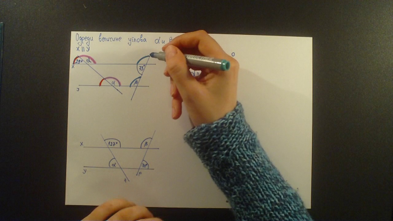Ugao. Transverzala paralelnih pravih. Odredi uglove na slici.