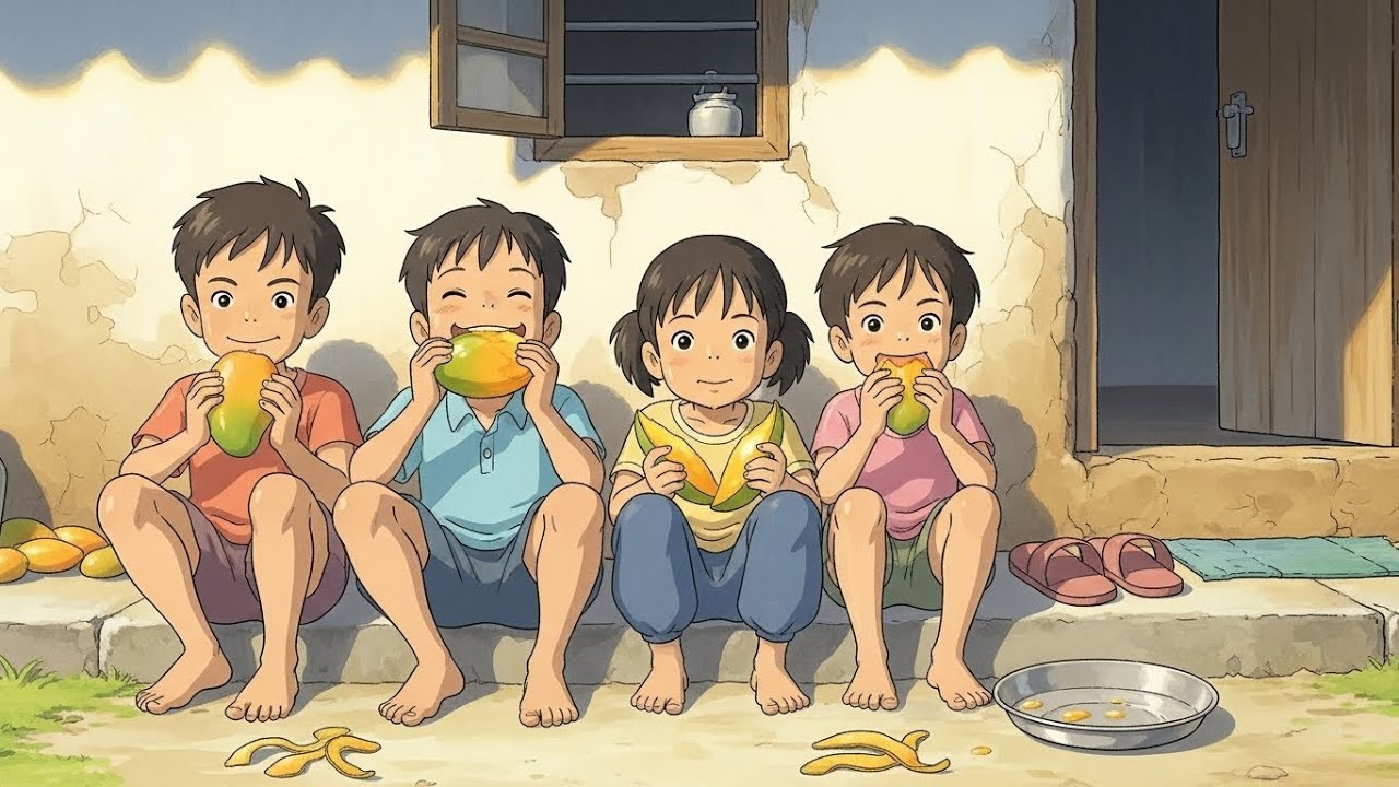 ASMR Indian Rural Kids Life | Summer Village Life | Relaxing Ghibli Animation | Ghibli-Style Video