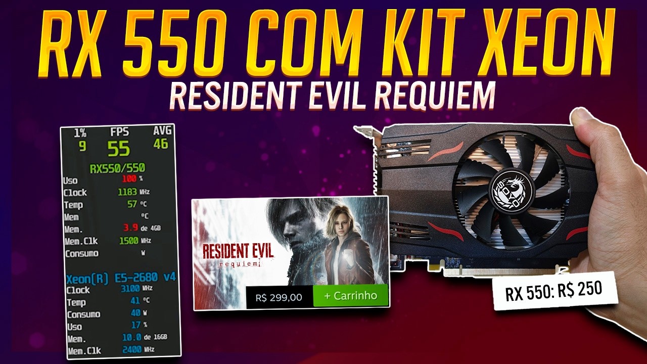 R$300 no JOGO, R$ 250 na PLACA! RX 550 VS Resident Evil Requiem VS XEON - Frame Gen Cantou