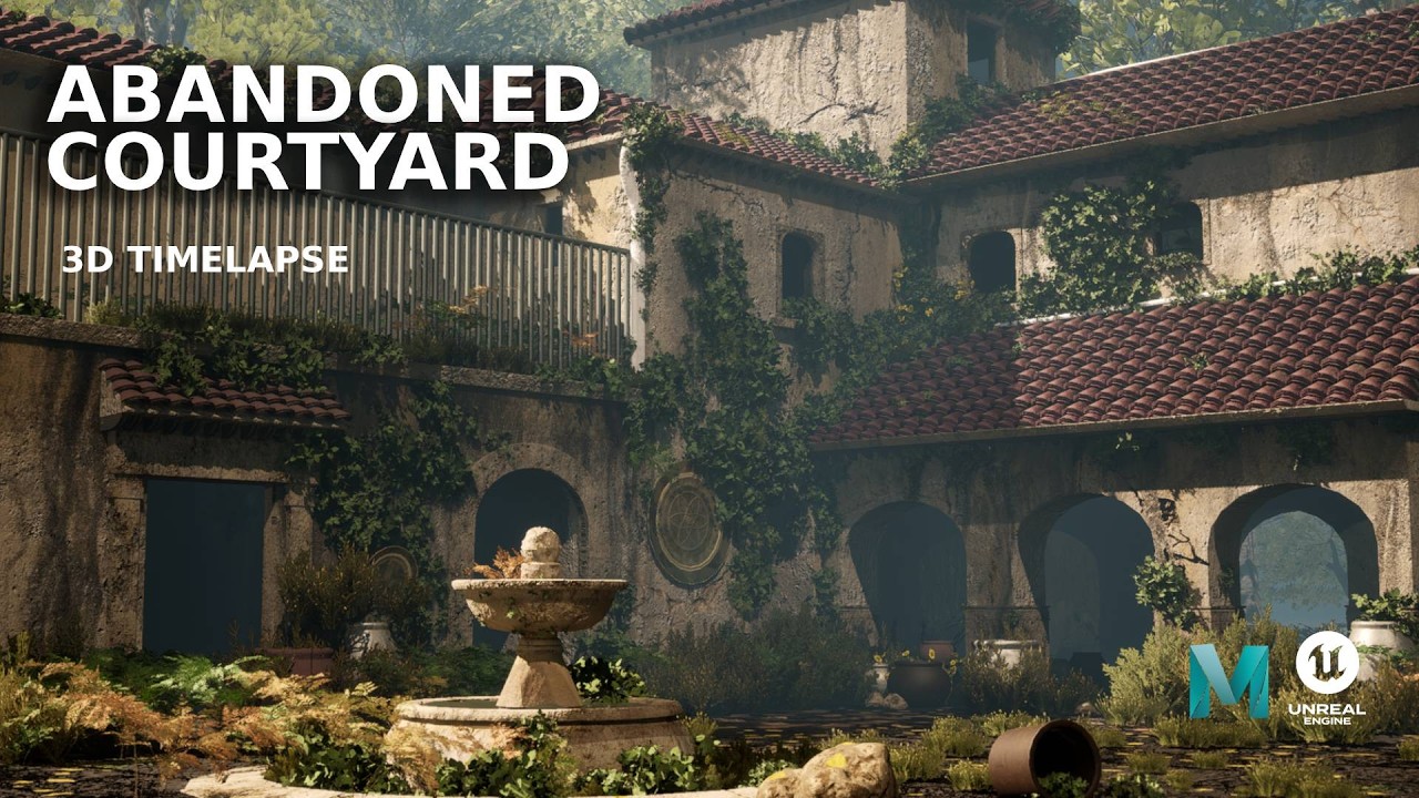 Building an Abandoned Mediterrean Courtyard in Unreal Engine & Maya | 3D Environment Timelapse