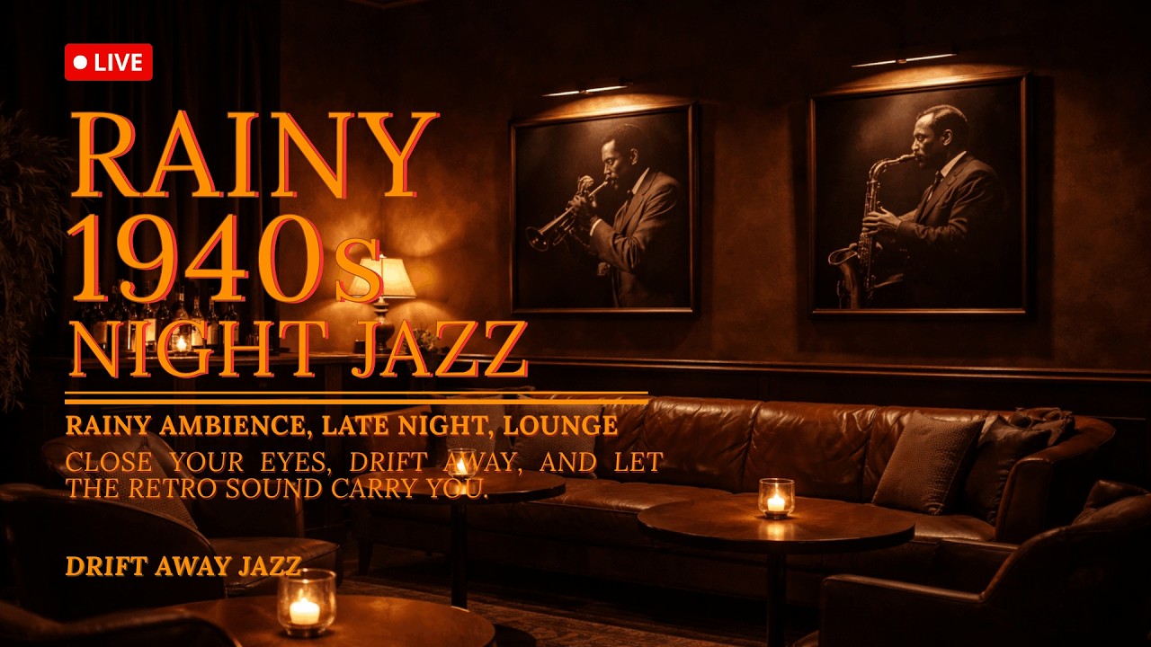 LIVE Vintage Jazz in 1940s on a Rainy Night | Cozy and Rainy Ambience to Relax