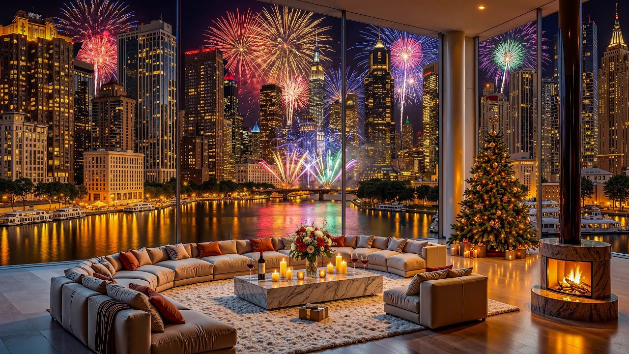 Уютные роскошные апартаменты. Новогодняя ночь 🎆. Спокойная джазовая атмосфера и фейерверк.