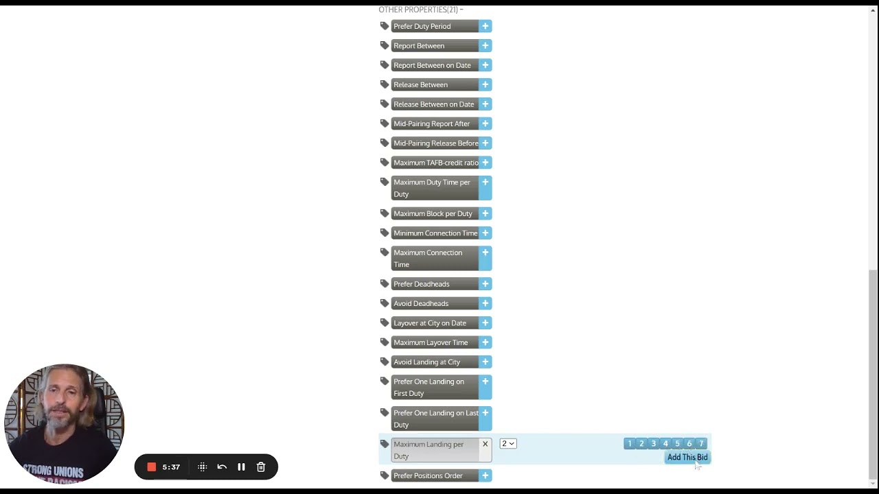 PBS   Layers, Pairing Pools, Min Avg Credit per Duty and Turn Bid