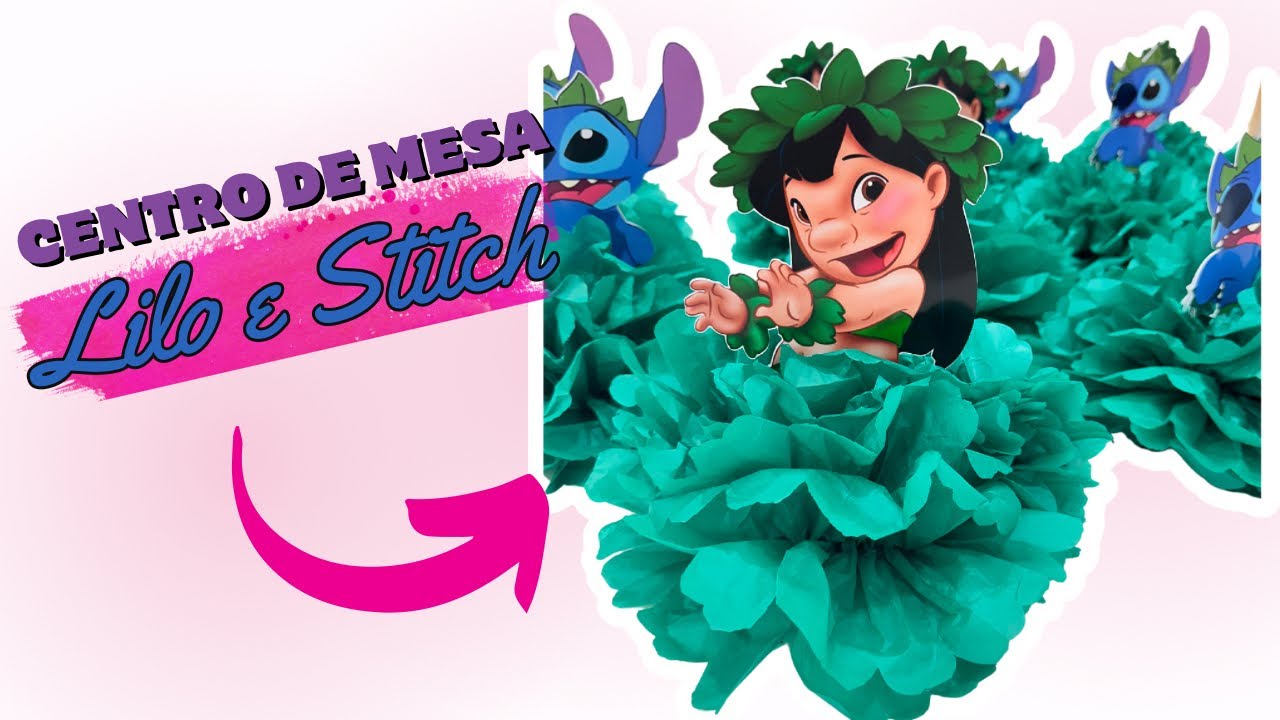 Centro de mesa lilo e stitch com papel de seda.