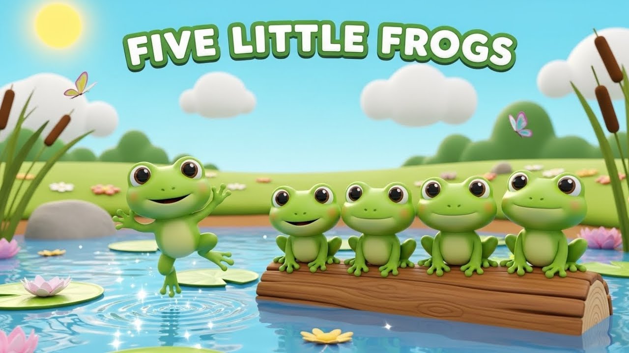 "Five Little Frogs 🐸 || Jingloo World || Fun Counting Song for Kids || 3D Cartoon Rhyme"
