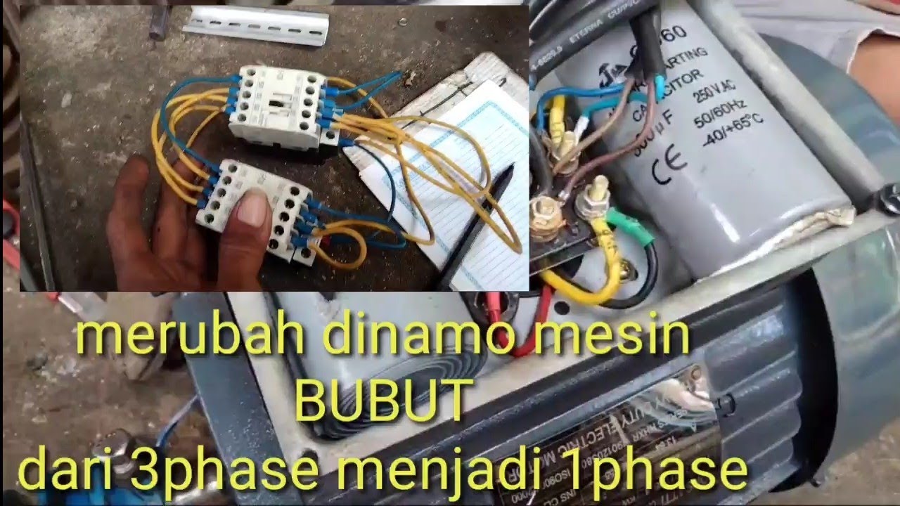 menyiasati dinamo bubut dari 3phase menjadi 1phase.