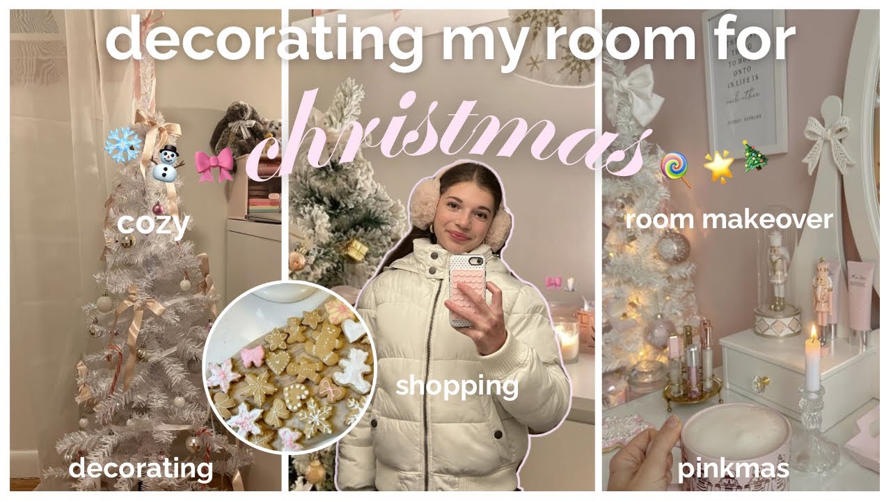 DECORATING MY ROOM FOR CHRISTMAS 🎀 cozy pinkmas makeover + shopping vlog