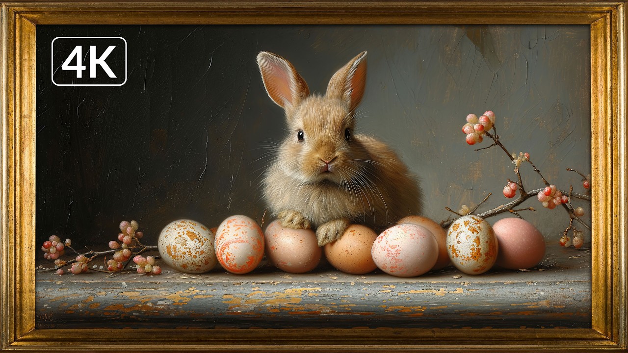 Easter Bunny Painting in Gold Frame 🐇 3 Hours 4K | TV Art Screensaver