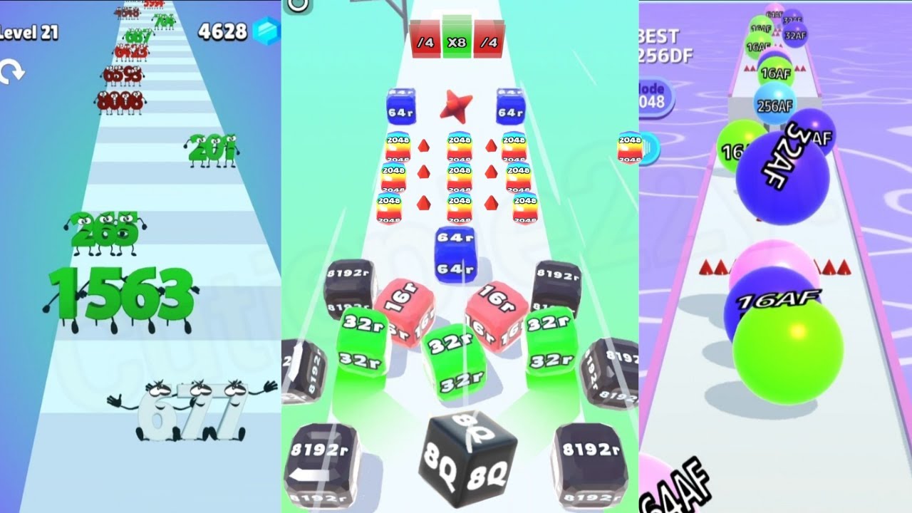2048 | Jelly Run 2048 vs Ball Run 2048 vs Number Run Race 3 in one Gameplay | Run & Merge