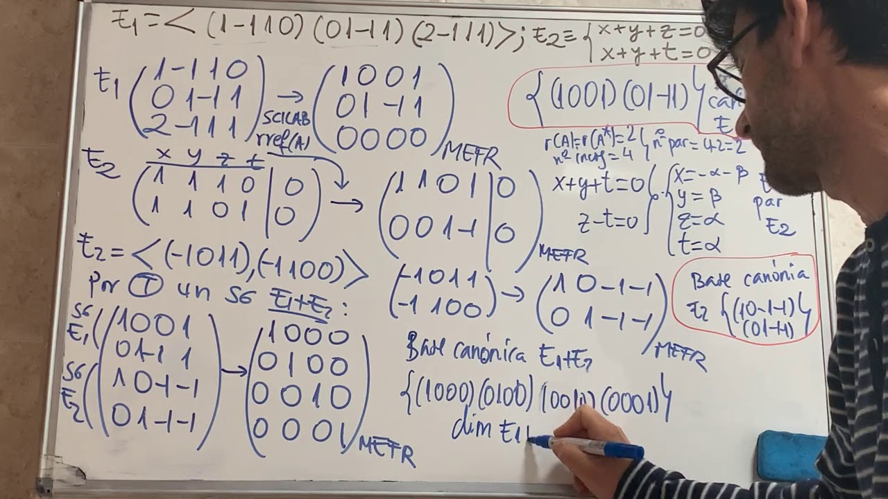 Suma e intersección de subespacios vectoriales. Ejercicio completo