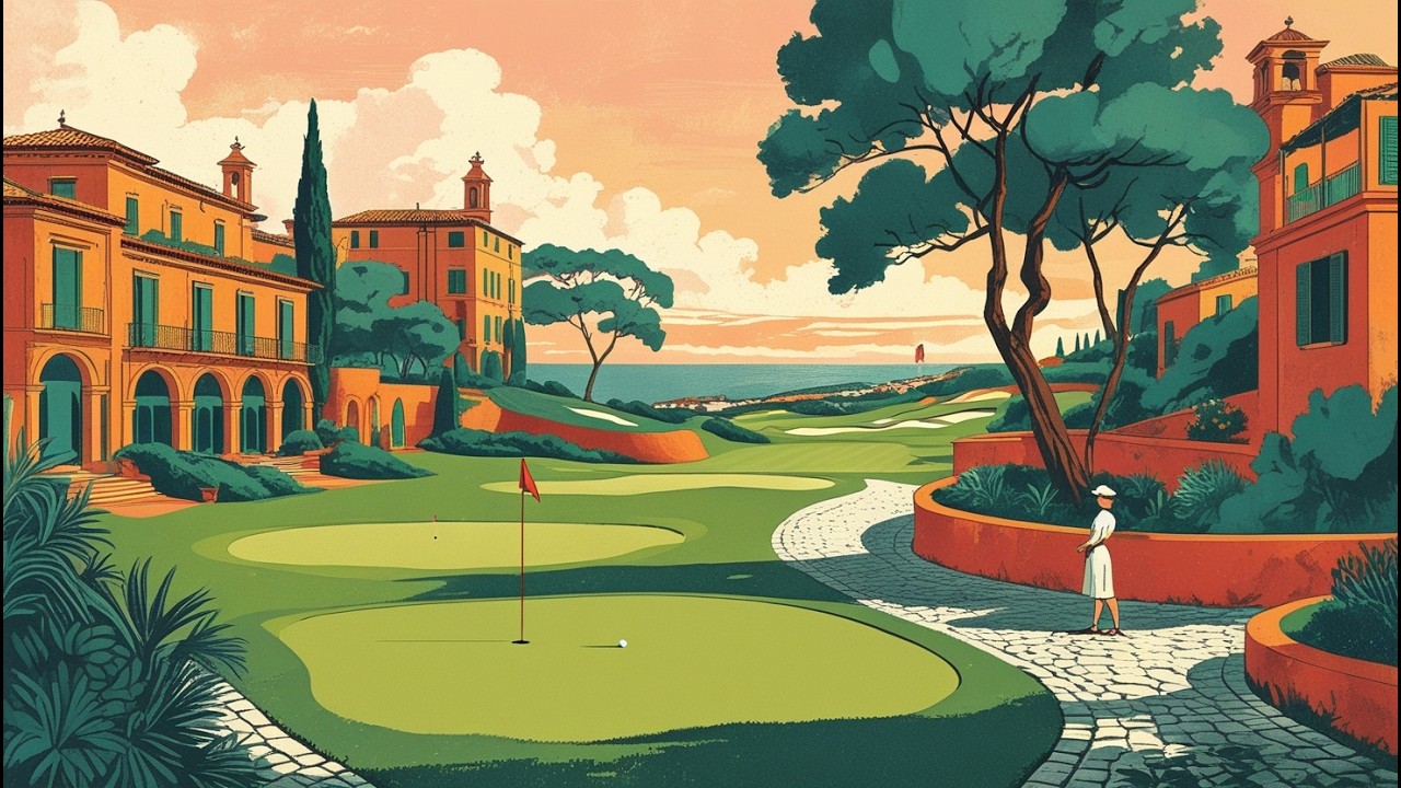 Hand-Drawn Tropical Golf Courses with Soothing Bossa Nova Jazz