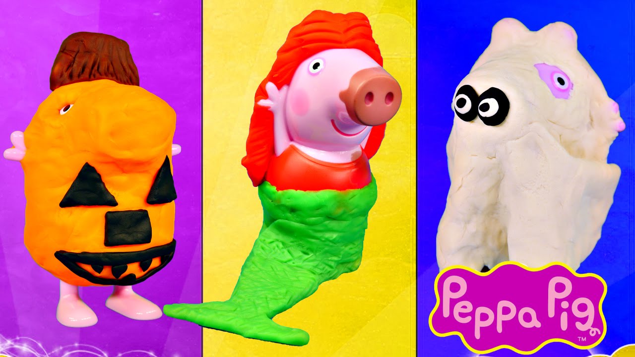 PEPPA PIG Halloween Play Doh Costumes Peppa Pig Mermaid Ghost and Pumpkin Playdough Episode