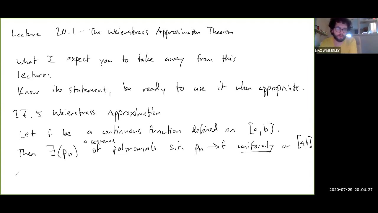 Lecture 20.1 - The Weierstrass Approximation Theorem