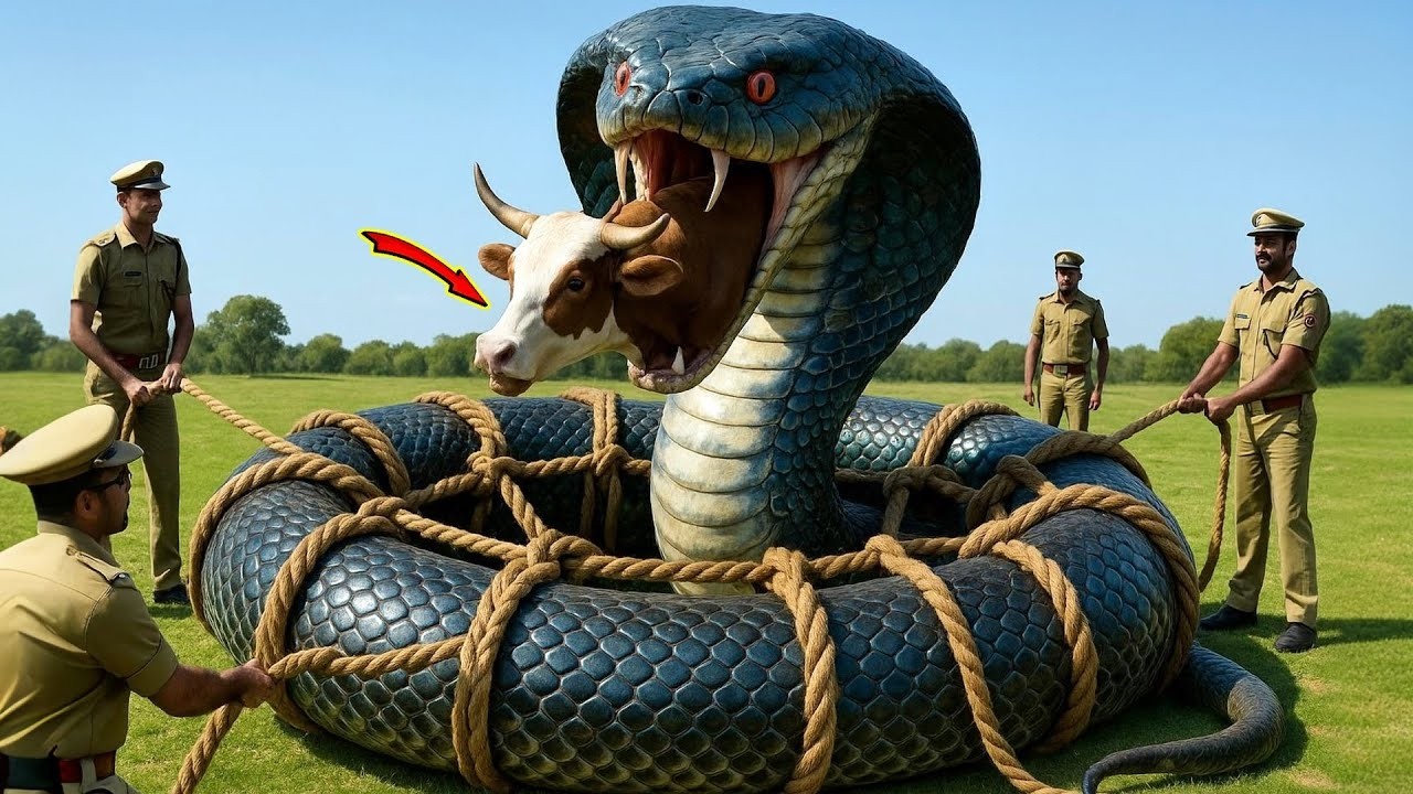 Terrified Cow | Rescued by | Brave Indian Police | From | Deadly King Cobra