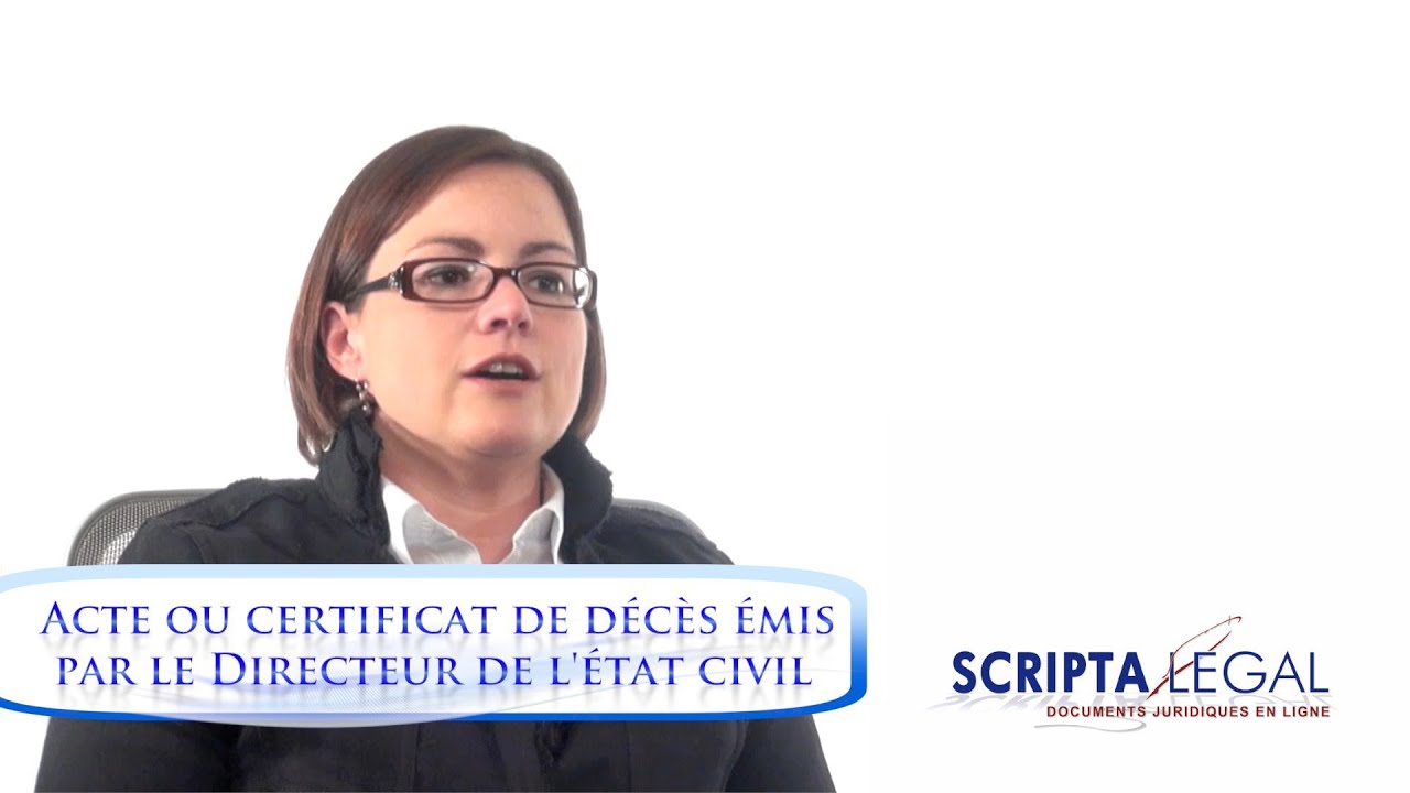 L'obtention d'un acte ou certificat de décès émis par le Directeur de l'état civil