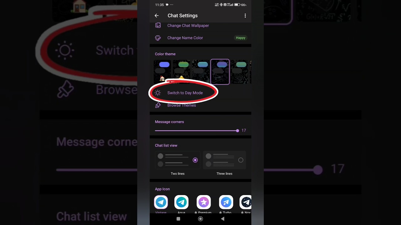 how to switch dark mode in telegram