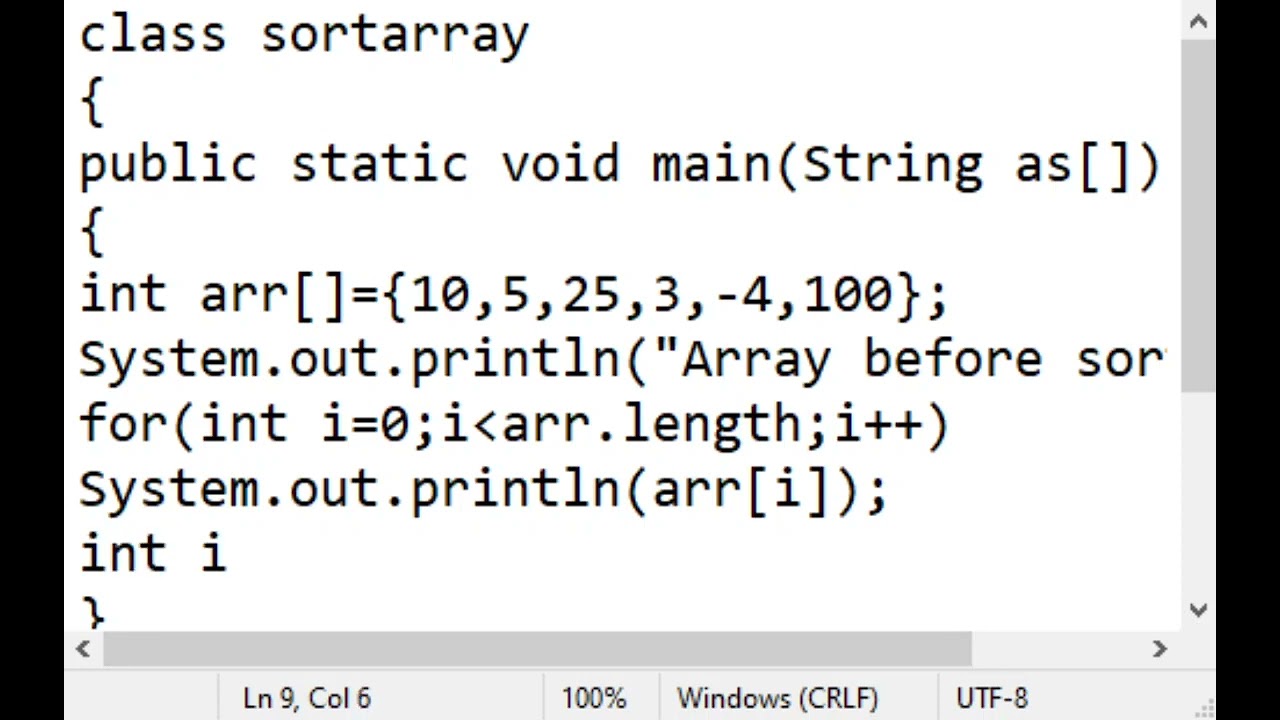 a java program to sort the numbers in an array. The program display unsorted & sorted array elements