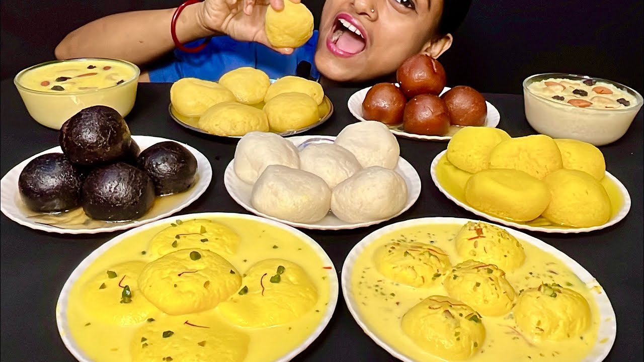 Eating Rasgulla Rasmalai Raj Bhog Keshariya Kheer Gulab Jamun Kala Jamun Orange Rasgulla Sweets
