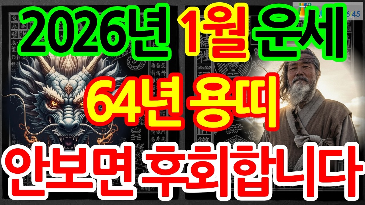 1964년 갑진생 용띠, 2026년(丙午年) 1월 상세 운세(재물운, 문서운, 건강운, 사업운, 직업운, 대인관계운, 애정운, 가정운 등) 및 2026년 1월 행운 번호 공개