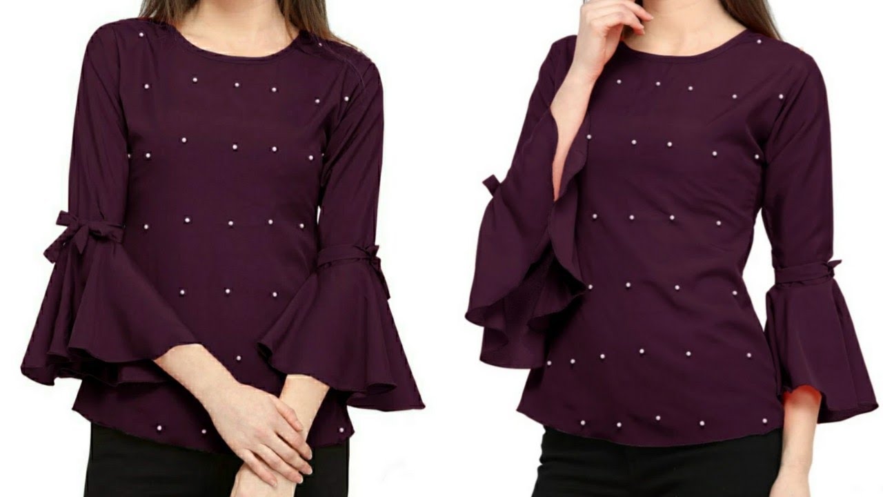 सिर्फ़ 1 मीटर कपड़े में बनाएं simple and stylish top/bell sleeves top/top cutting and stitching
