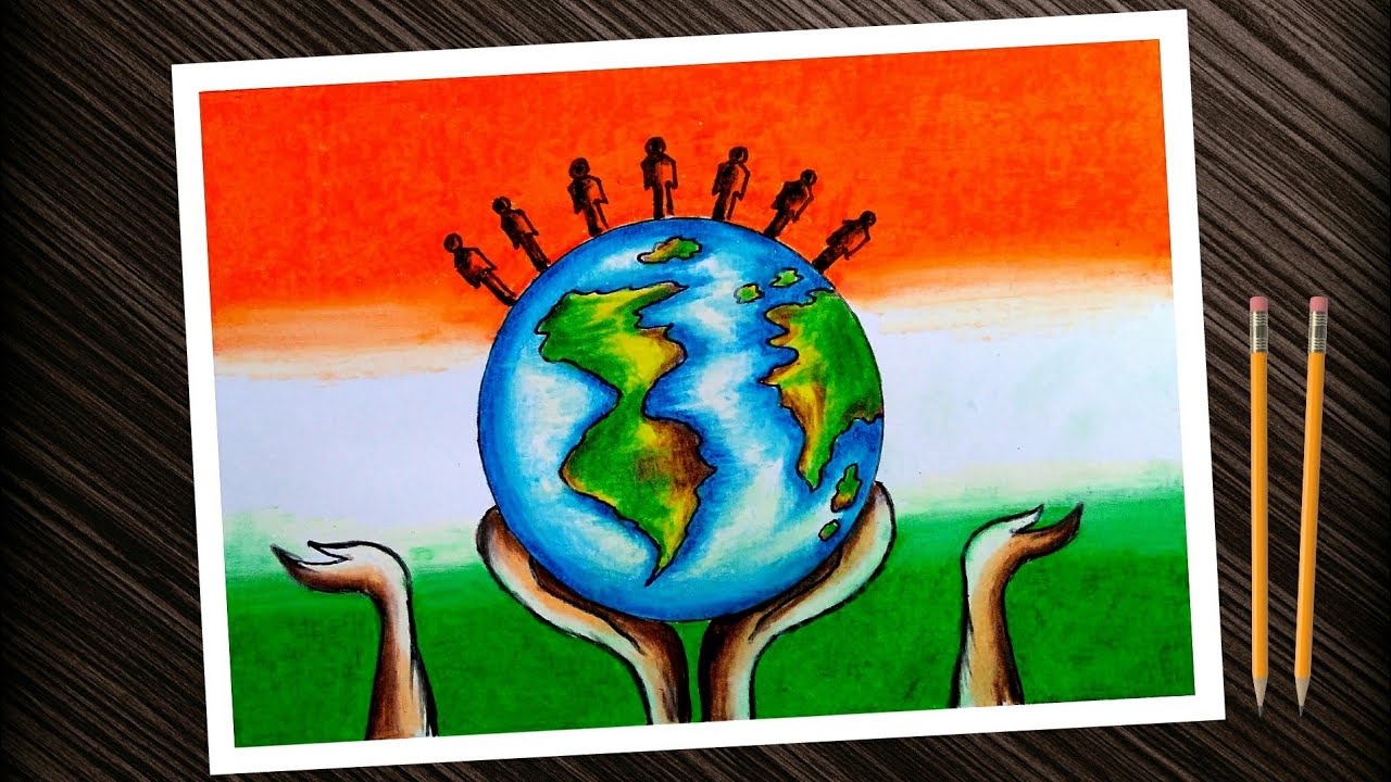 World population day chart poster drawing. how to draw international population day easily.