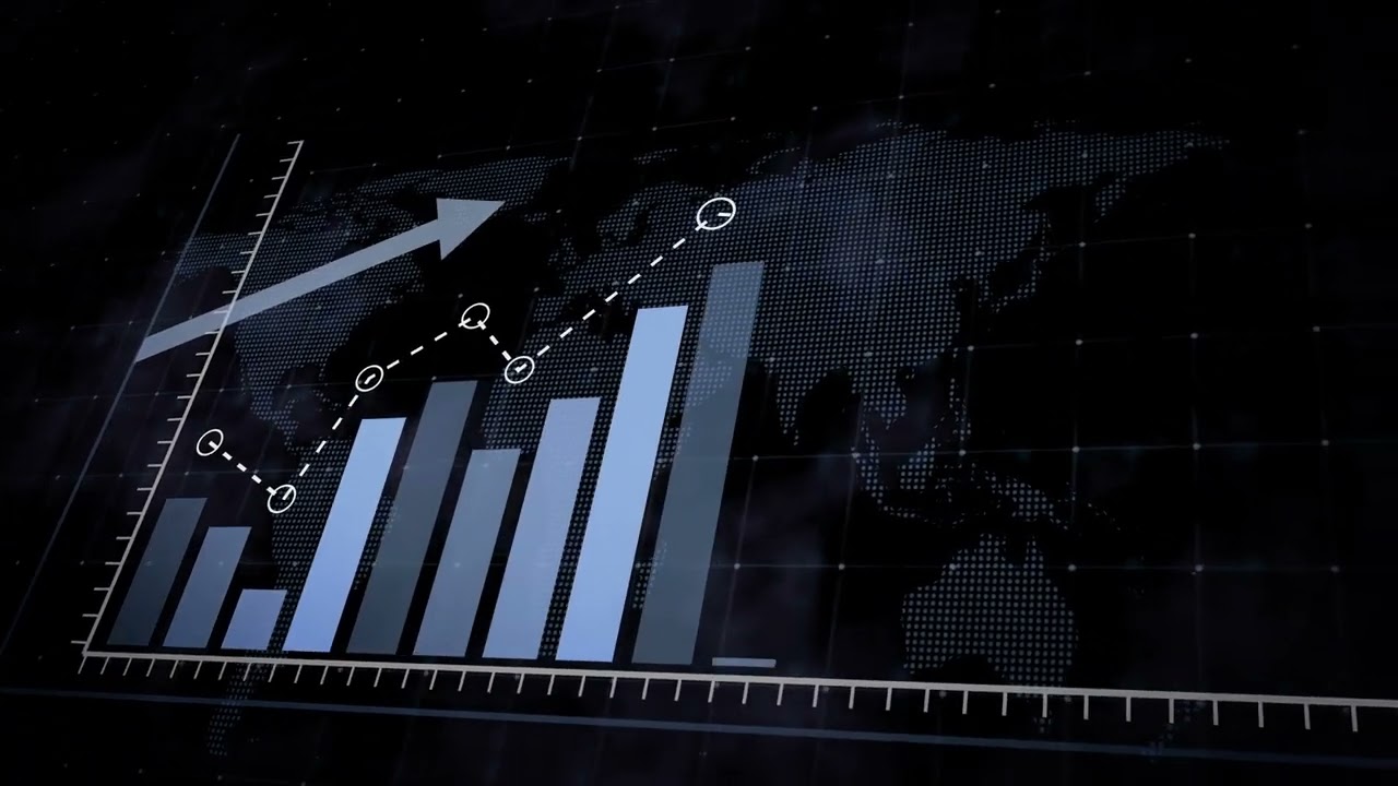 animation of rising blue bar graph following the arrow on a background of a dotted