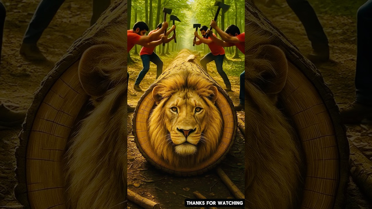 Rescue lion from a wooden log #ai #aishorts #rescue #shorts