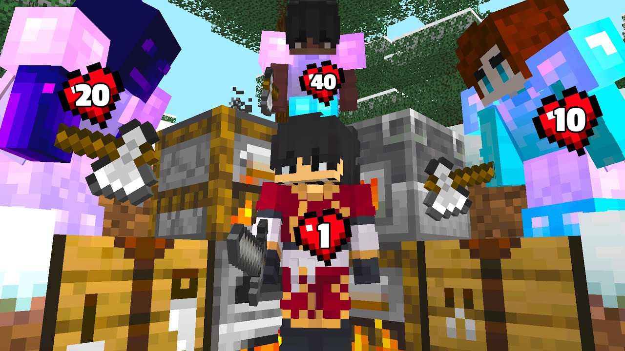 Minecraft Manhunt, But Our Health Randomly Changes...