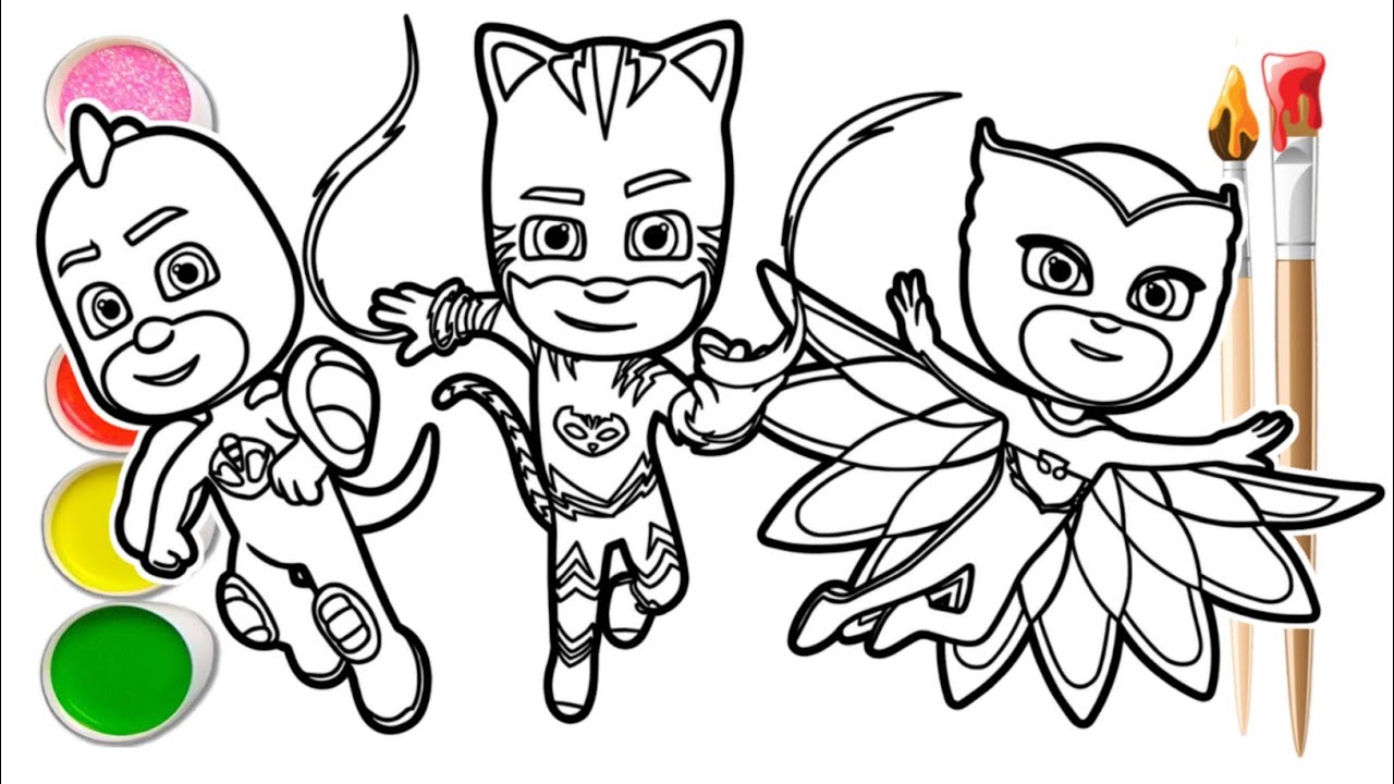 Раскраска с персонажами PJ Masks: Кэтбой, Гекко и Сова | Как нарисовать и раскрасить PJ Masks