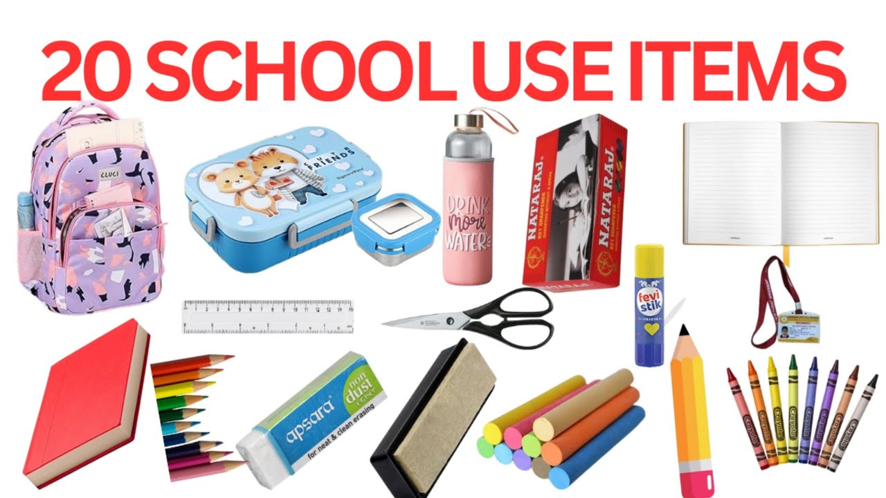 School Use Items For Kids| Learn 20 School Use Items Name In English And Hindi | English Vocabulary|