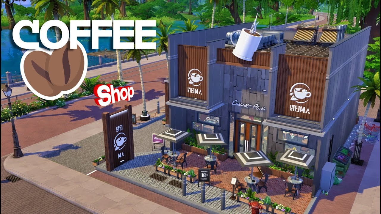 I built a Small COFFEE SHOP in Sims 4 ☕ |NoCc| The Sims 4 speed build | Sims 4 Small Business