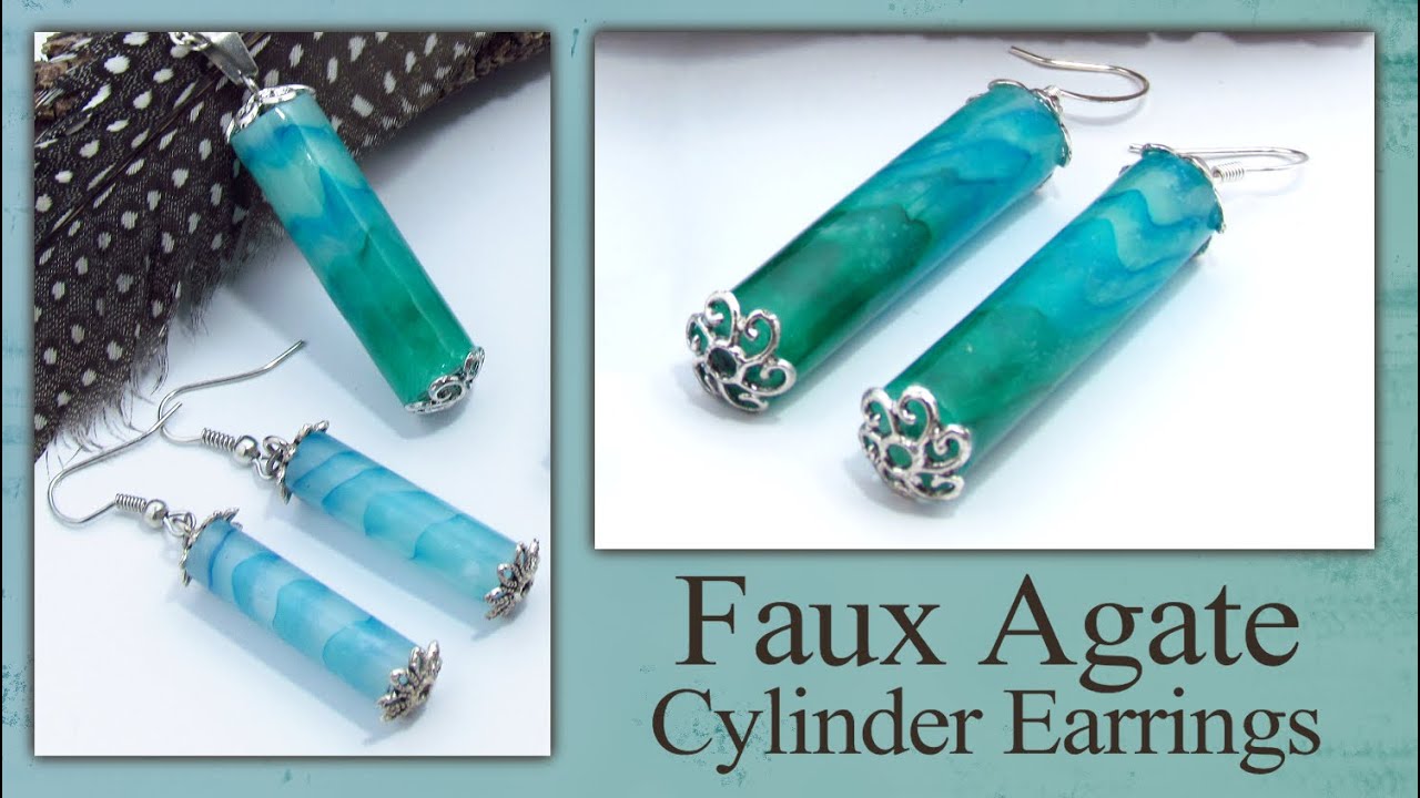 Easy Faux Agate with Polymer Clay - Cylinder Earring Technique