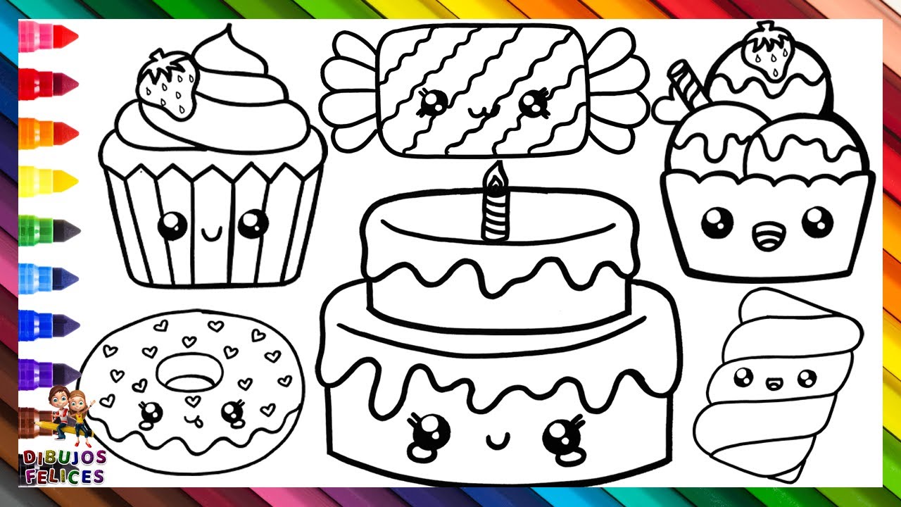 Dibuja y Colorea Lindos Postres y Dulces 🎂🧁🍬🍨🌈 Dibujos Para Ni&ntilde;os
