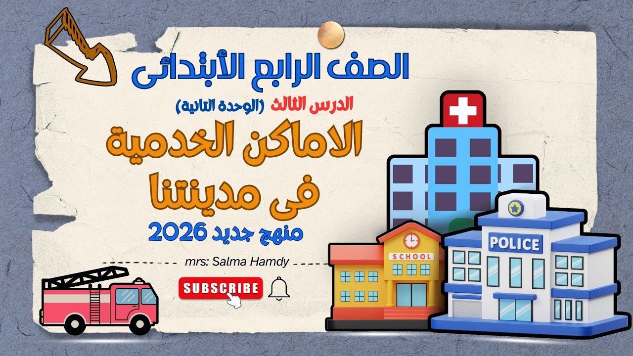 الأماكن الخدمية في مدينتنا | الدرس التالت الوحدة التانية | دراسات الصف الرابع الابتدائي منهج الجديد