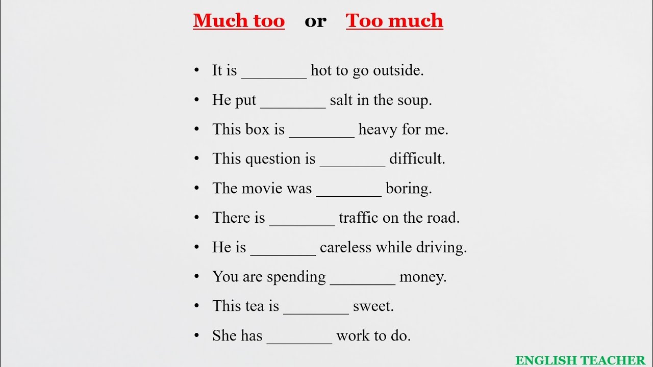 Упражнения по английской грамматике - Much too/Too much/#english#englishgrammar#education#learnin...