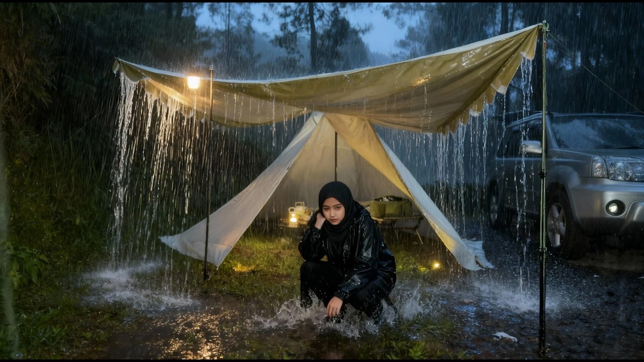 ⛈ Amazing ‼  Best Car Camp | camping in the pouring rain with a simple dream car | Relaxing Rain