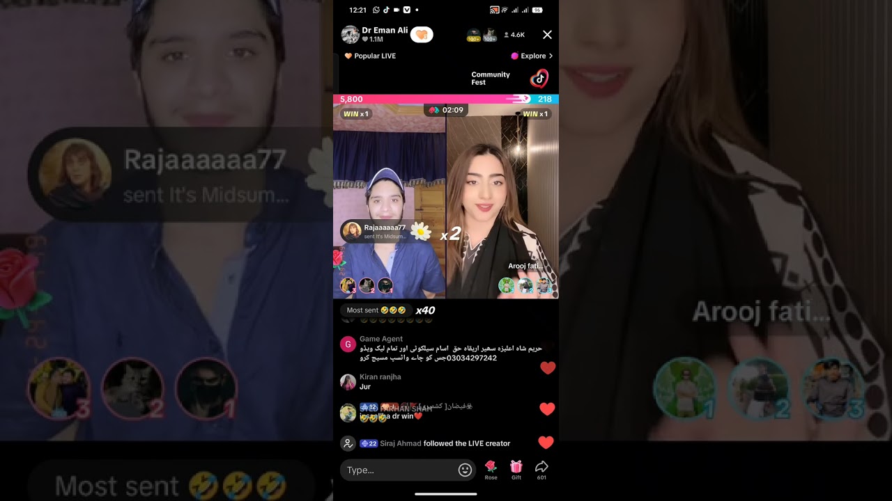 Arooj Fatima Vs Dr Eman Ali tiktok live match