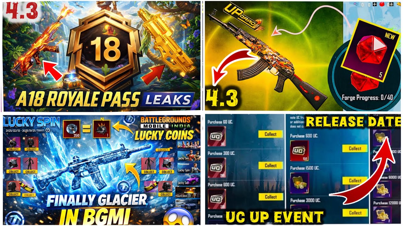 Finally A18 Royal Pass Outfit Reveal | Next UC Up Event || M4 Glacier Classic Crate ,NEW Growth Pack