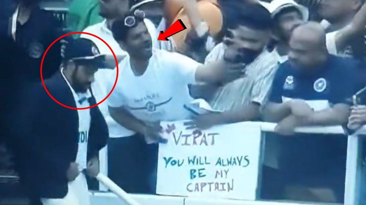 Audience teasing Rohit Sharma to show him Virat Kohli Banner after that Rohit Stumbles on stairs