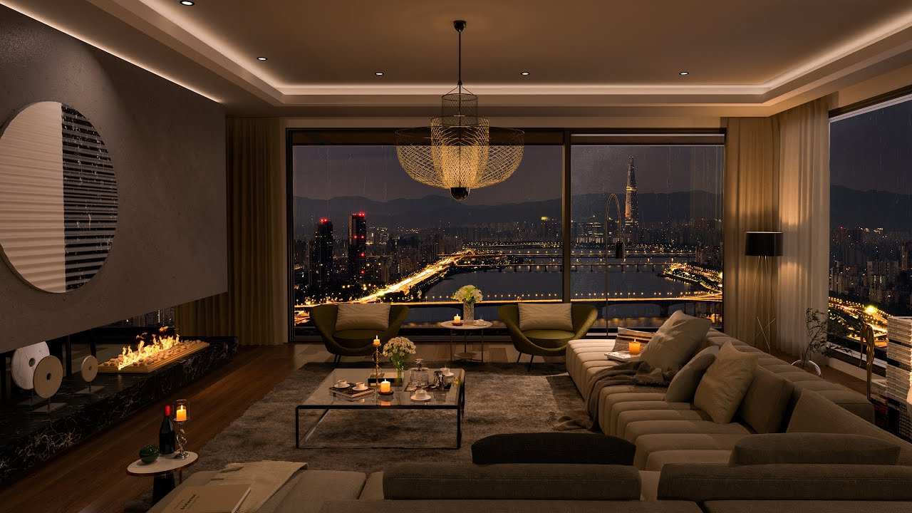 Seoul Night Serenity | Cozy Luxury with Rainy Window Ambience and Smooth Piano Jazz 🎵