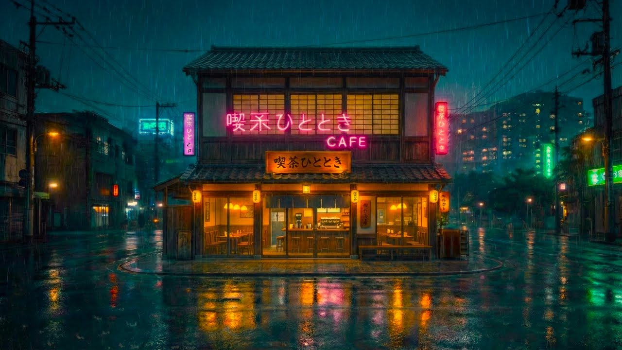 Rainy Japanese Café at Night ☕🌧️ Neon Tokyo Lofi Beats for Study, Sleep & Relax | 4K
