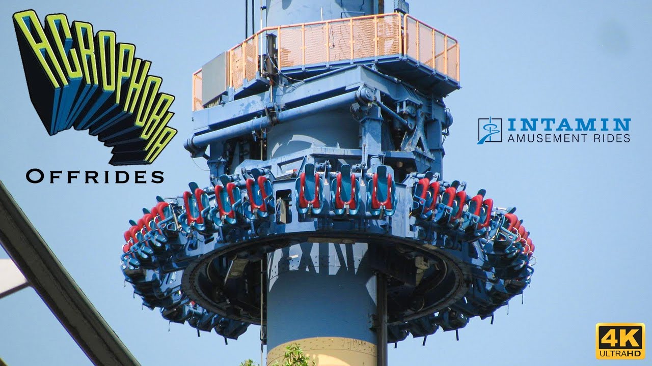 (4K) Acrophobia Offrides (Intamin Standup Gyro Drop Tower)-Six Flags Over Georgia