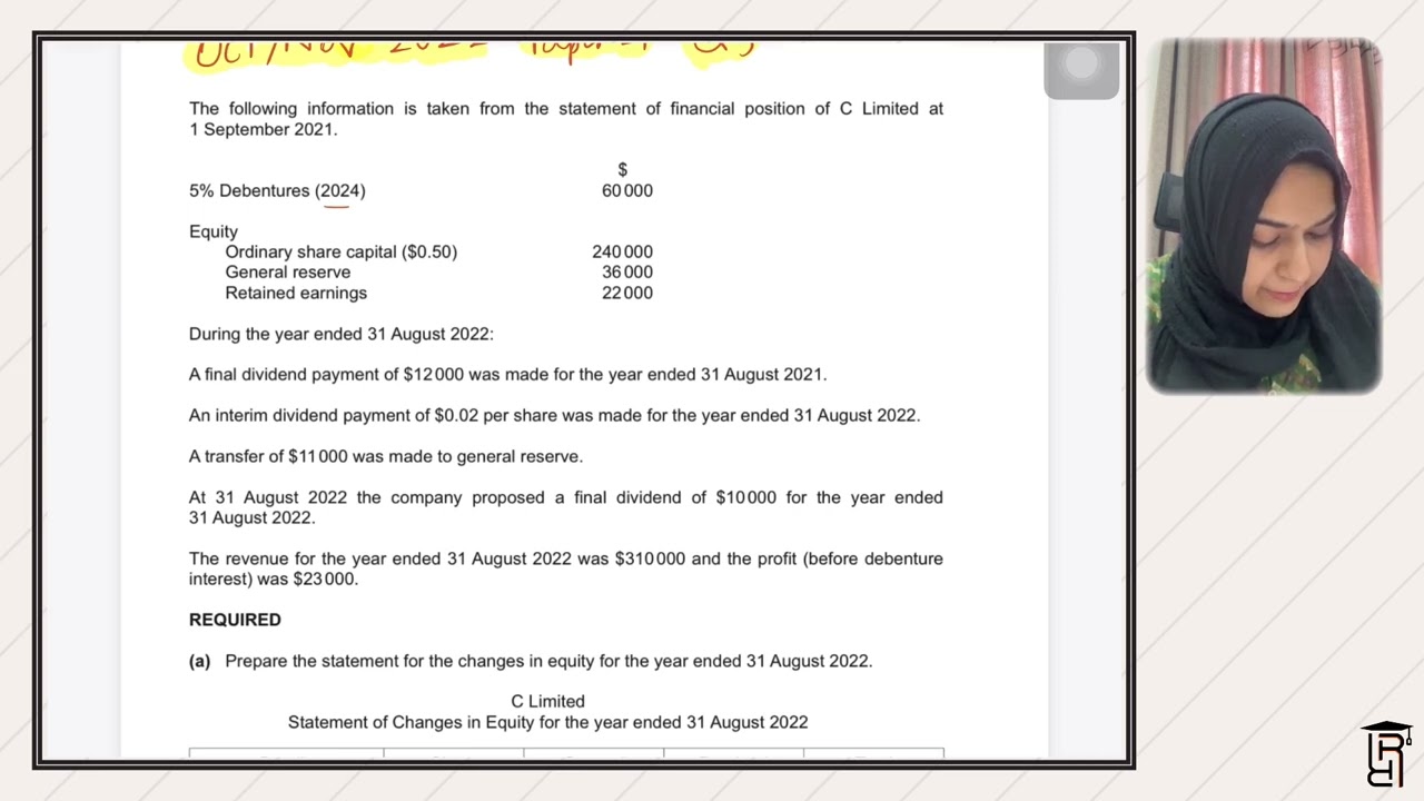 O level/ IGCSE accounting. Limited companies. Oct/Nov 2022 P21 Q5