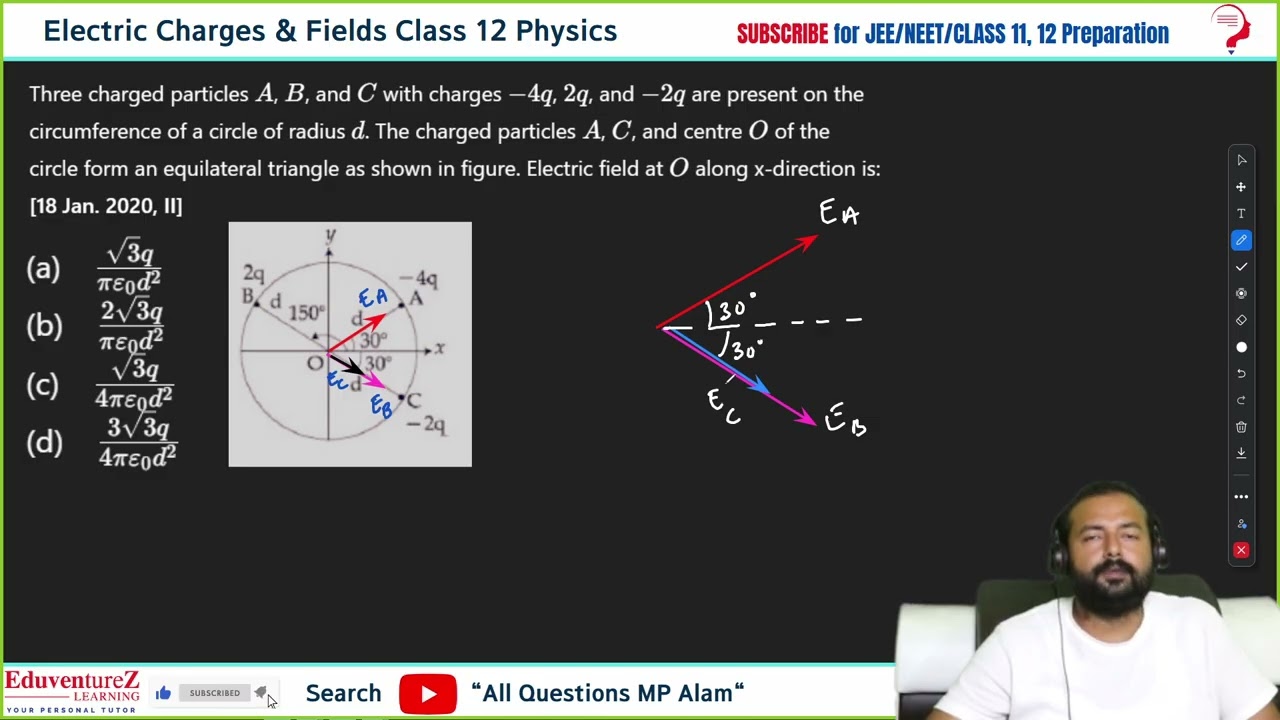 Three charged particles A B and C with charges 4q 29 and -2g are present on the circumference of ac