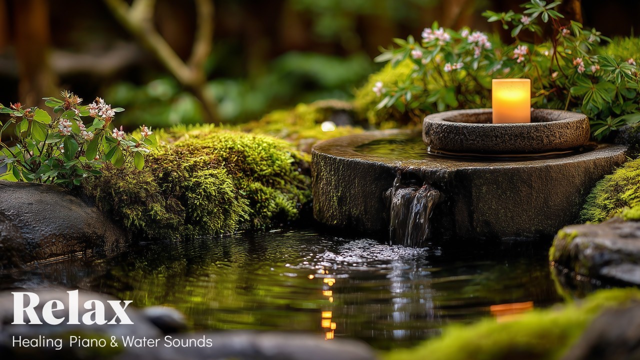 Japanese Garden Water Sounds & Healing Gentle Piano 🌿 Best For Stress Relief & Emotional Tension