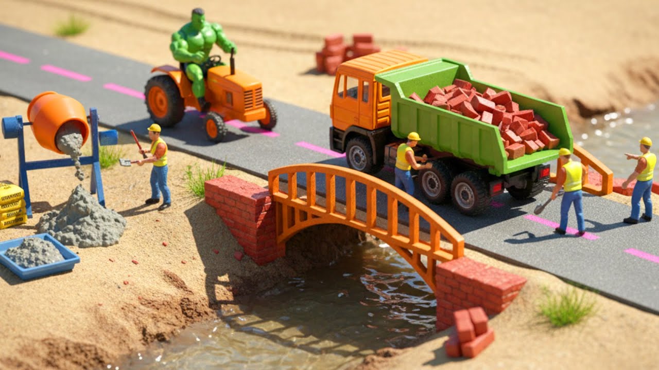 Miniature Construction: Builds Brick & Metal Railing Bridge | Fun Construction Science Project